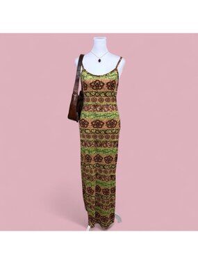 90d striped floral boho hippie flower child slinky cami maxi dress